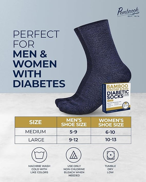 Pembrook Diabetic Socks for Women & Men - 4 Pairs Ankle Bamboo Viscose Socks Woman | Womens Diabetic Socks Size 9-11