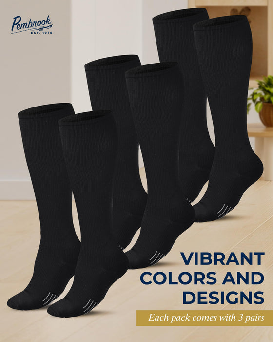 Pembrook Graduated Compression Socks Women & Men - 3 Pairs | Nurse Compression Socks for Women | Travel, Flying, Pregnancy