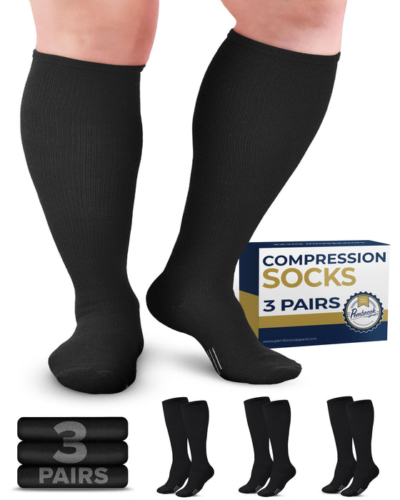 Pembrook Graduated Compression Socks Women & Men - 3 Pairs | Nurse Compression Socks for Women | Travel, Flying, Pregnancy