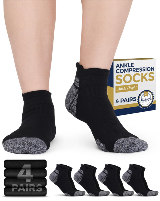 Pembrook Ankle Compression Socks for Women & Men - 4 Pairs | Sports Running Compression Socks | Athletic Ankle Support Socks