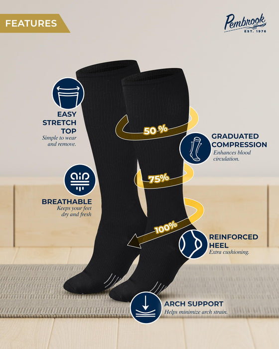 Pembrook Graduated Compression Socks Women & Men - 3 Pairs | Nurse Compression Socks for Women | Travel, Flying, Pregnancy