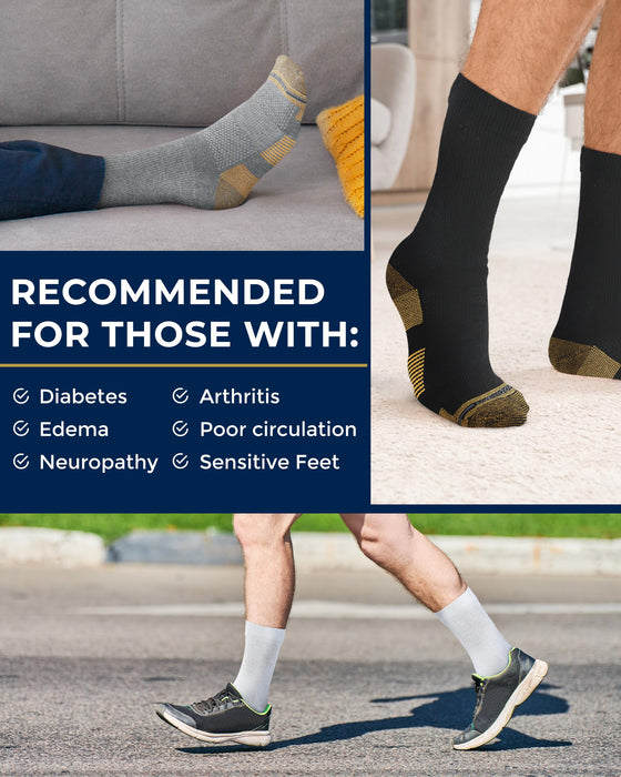 Pembrook Diabetic Socks for Men - 6 Pairs Crew Diabetic Neuropathy Socks for Men, Mens Diabetic Socks, Non Binding Socks