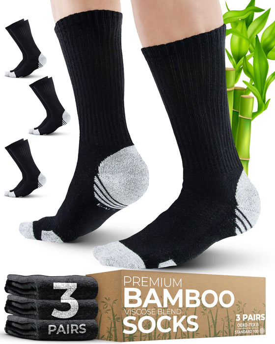 Pembrook 3 Pairs Viscose Bamboo Socks Mens - Premium Crew Work Socks, Moisture Wicking Socks Men for Hiking, Work Boot Socks