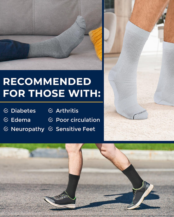 Pembrook Diabetic Socks for Men - 6 Pairs Crew Diabetic Neuropathy Socks for Men, Mens Diabetic Socks, Non Binding Socks