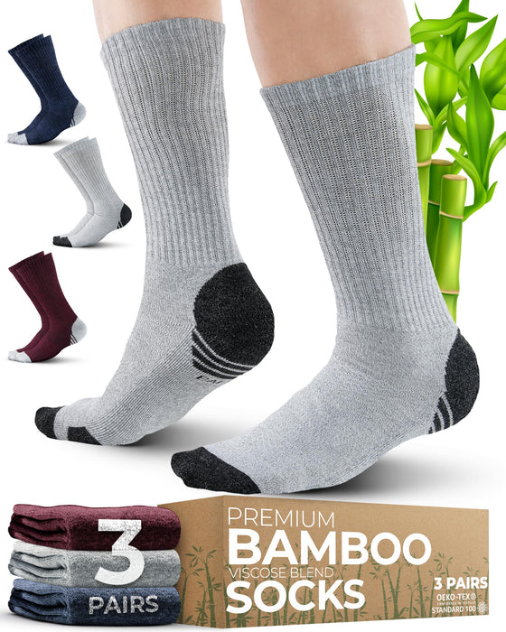 Pembrook 3 Pairs Viscose Bamboo Socks Mens - Premium Crew Work Socks, Moisture Wicking Socks Men for Hiking, Work Boot Socks