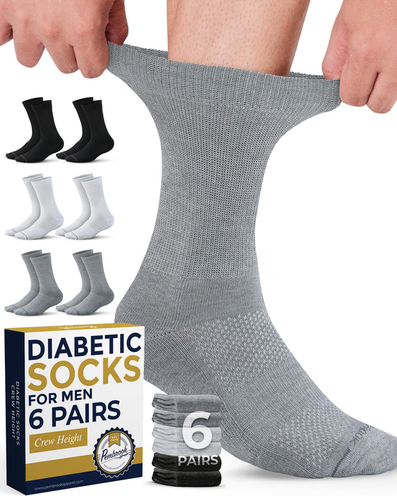 Pembrook Diabetic Socks for Men - 6 Pairs Crew Diabetic Neuropathy Socks for Men, Mens Diabetic Socks, Non Binding Socks