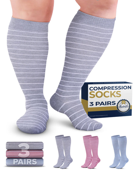 Pembrook Graduated Compression Socks Women & Men - 3 Pairs | Nurse Compression Socks for Women | Travel, Flying, Pregnancy