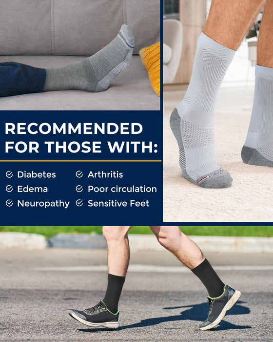 Pembrook Diabetic Socks for Men - 6 Pairs Crew Diabetic Neuropathy Socks for Men, Mens Diabetic Socks, Non Binding Socks