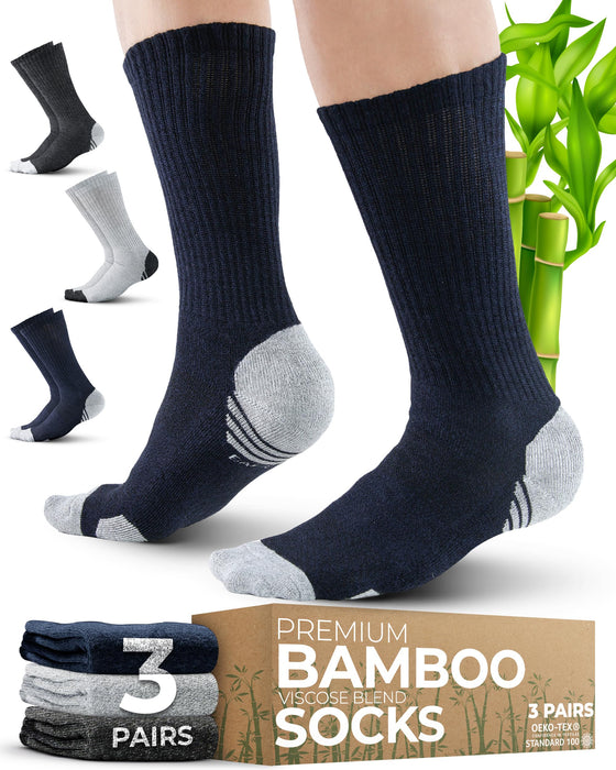 Pembrook 3 Pairs Viscose Bamboo Socks Mens - Premium Crew Work Socks, Moisture Wicking Socks Men for Hiking, Work Boot Socks