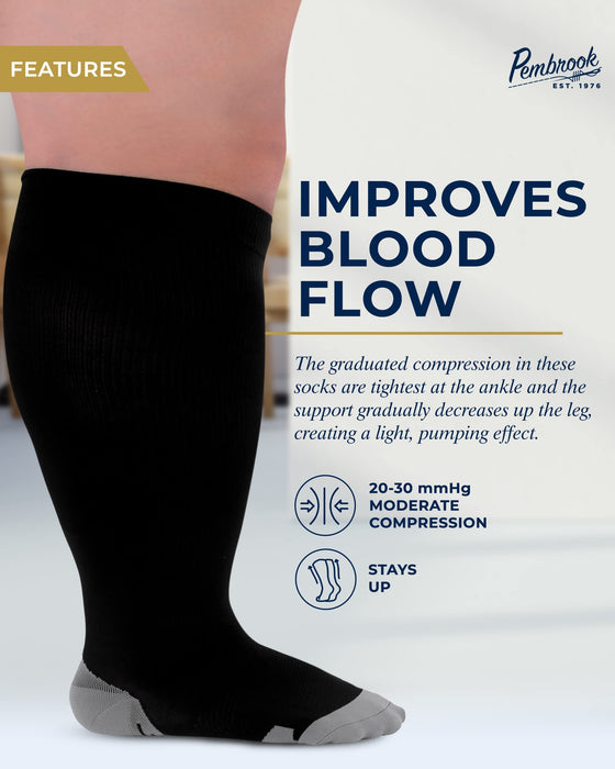 Plus Size Compression Socks Wide Calf 20-30 mmHg Support Knee High