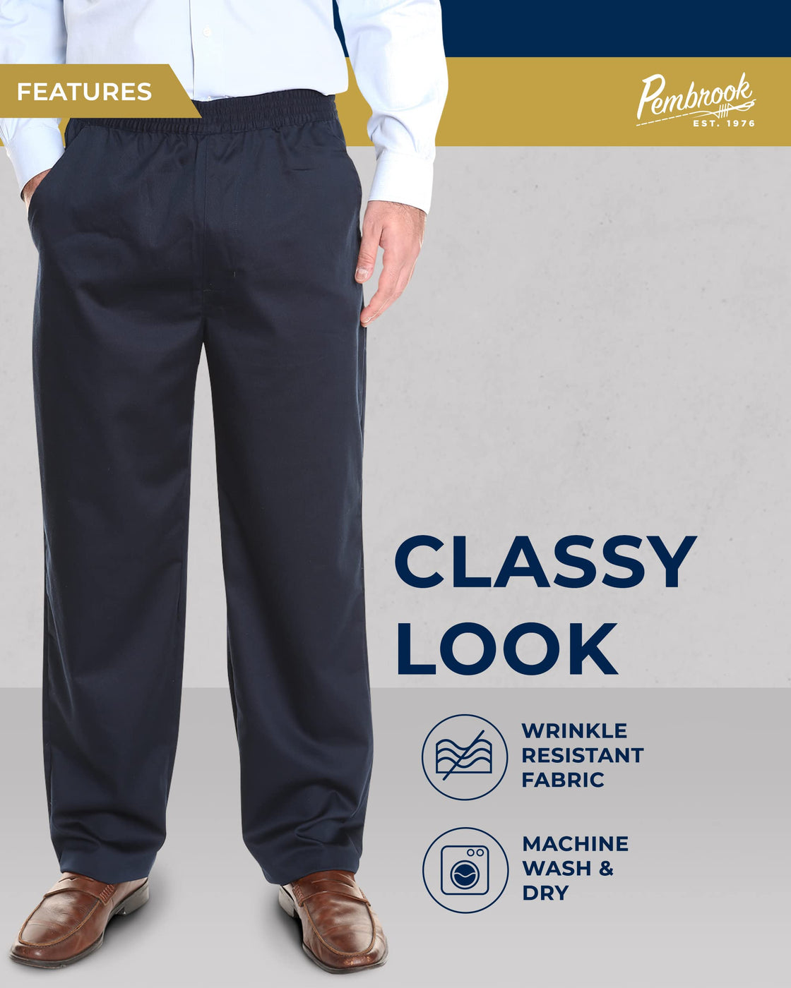 Pembrook Mens Elastic Waist Pants for Seniors - Adaptive Mens Pants fo