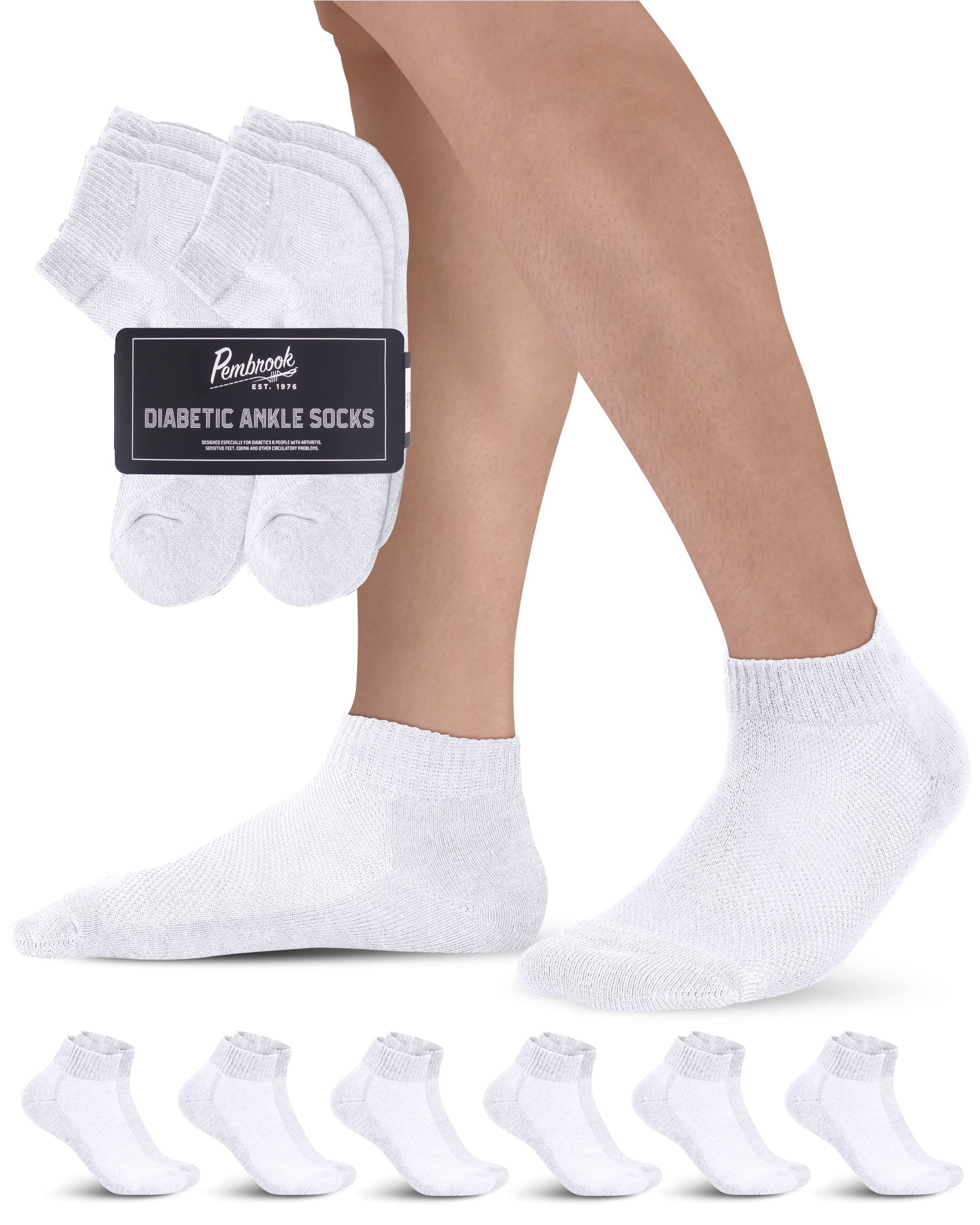 Pembrook Diabetic Ankle Socks For Men And Women 6 Pairs Low Cut Seam 5541