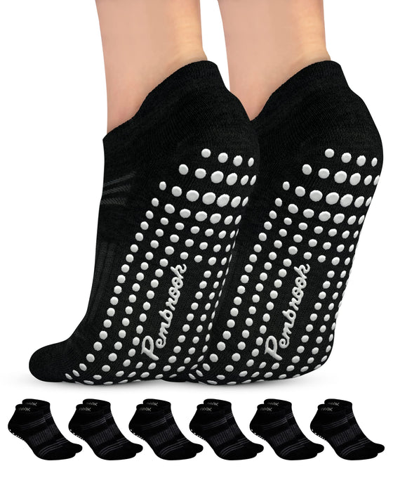 Pembrook Grip Socks for Women and Men - 6 Pairs Barre Socks with Grips