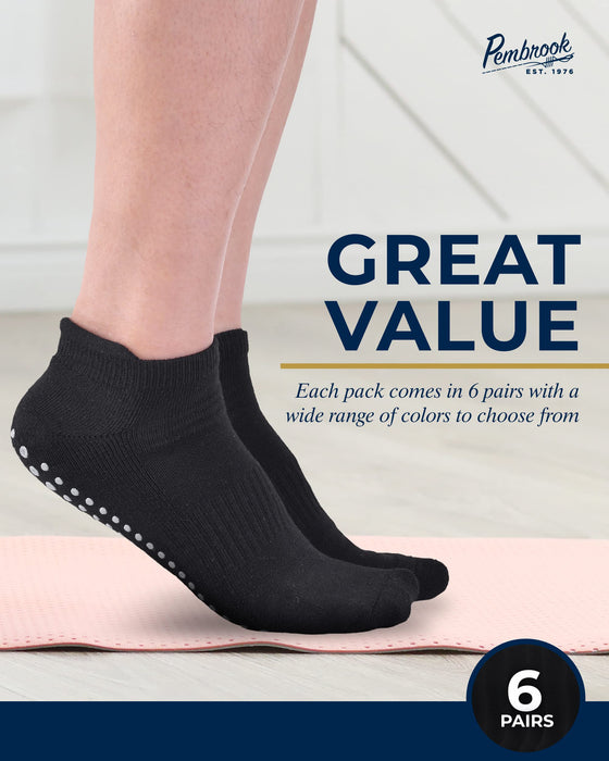 Pembrook 4 Pairs Crew Non Slip Socks - Gripper Socks for Men Women Husband  Dad | Grippy Socks for Hospital Yoga Pilates Barre