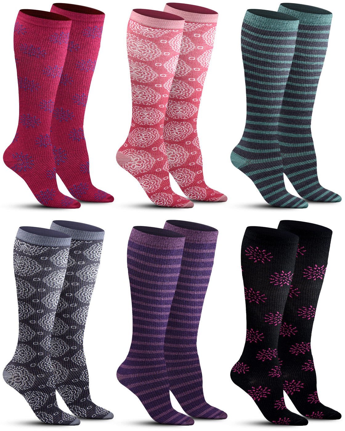 Pembrook Light Compression Socks for Women - 6 Pairs | 8-15 mmHg Cotto