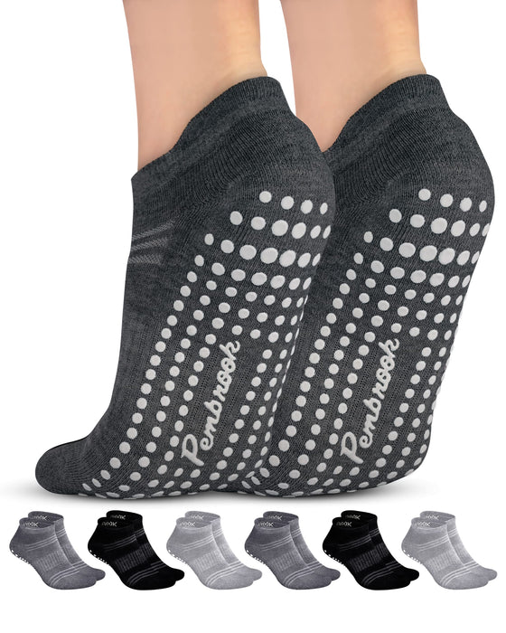 6 Pairs Women Long Pilates Grip Socks with Non Slip Crew Grippy
