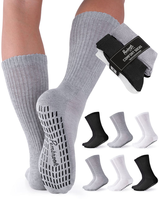 Diabetic Non Skid Slipper Socks/w Grippers for Men - 6 Pairs